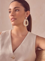 Bone Raffia Teardrop Statement Earrings Made With Recycled Metal - Image 2 of 4