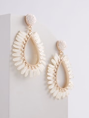 Bone Raffia Teardrop Statement Earrings Made With Recycled Metal - Image 4 of 4