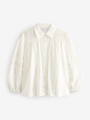 Off White 100% Cotton Textured Long Sleeve Lace Trim Shirt - Image 5 of 6