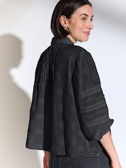 Black 100% Cotton Textured Long Sleeve Lace Trim Shirt - Image 3 of 5