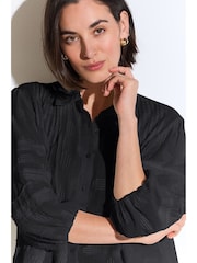 Black 100% Cotton Textured Long Sleeve Lace Trim Shirt - Image 4 of 5
