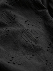 Black 100% Cotton Textured Long Sleeve Lace Trim Shirt - Image 5 of 5