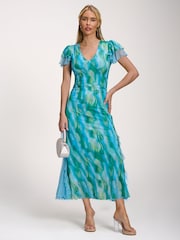 藍色 - Jolie Moi Lace Insert Mesh Midi Dress - 圖片 1/6