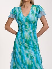 藍色 - Jolie Moi Lace Insert Mesh Midi Dress - 圖片 3/6