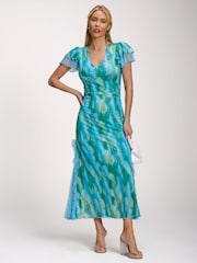 藍色 - Jolie Moi Lace Insert Mesh Midi Dress - 圖片 4/6