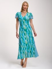 藍色 - Jolie Moi Lace Insert Mesh Midi Dress - 圖片 5/6