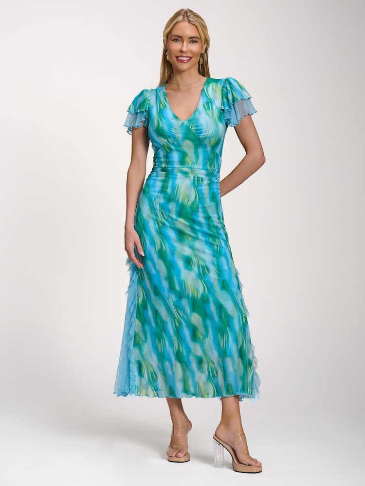 藍色 - Jolie Moi Lace Insert Mesh Midi Dress - 圖片 6/6