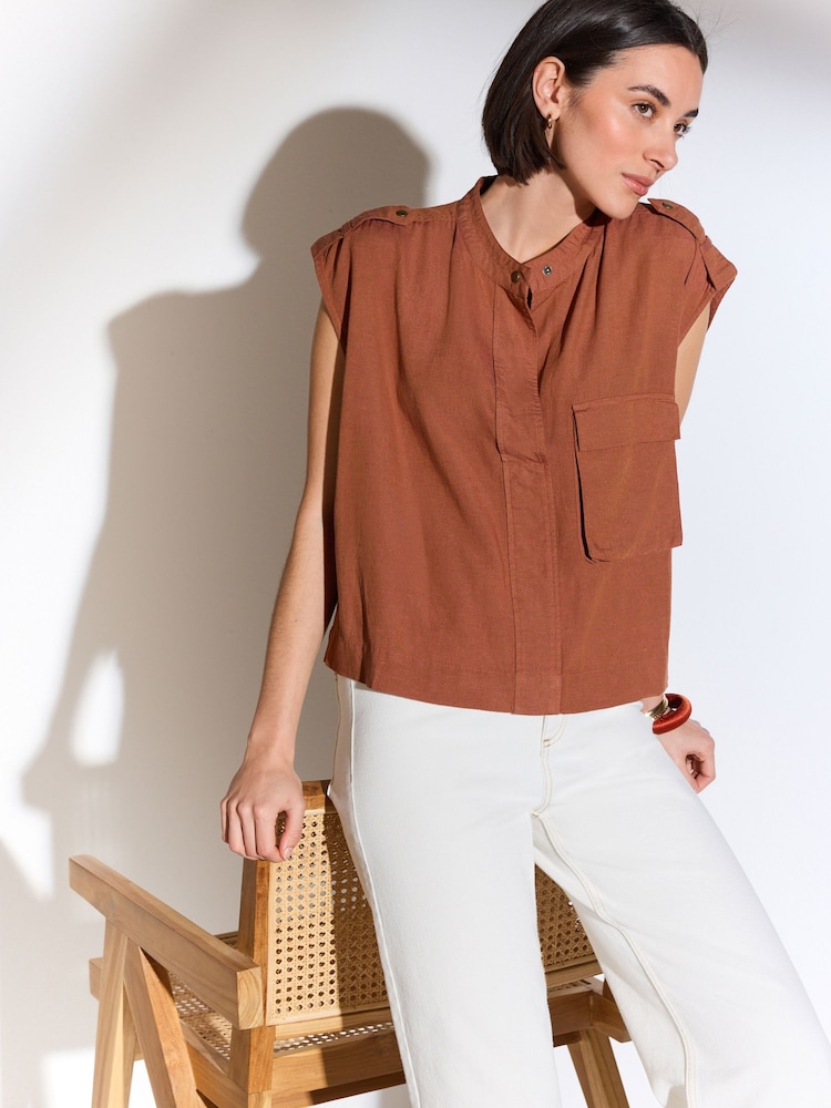 Rust Brown Sleeveless Utility Pocket Top - Image 1 of 7