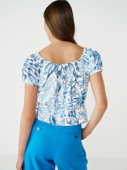Blue Print 100% Cotton Bardot Puff Sleeve Blouse - Image 3 of 6
