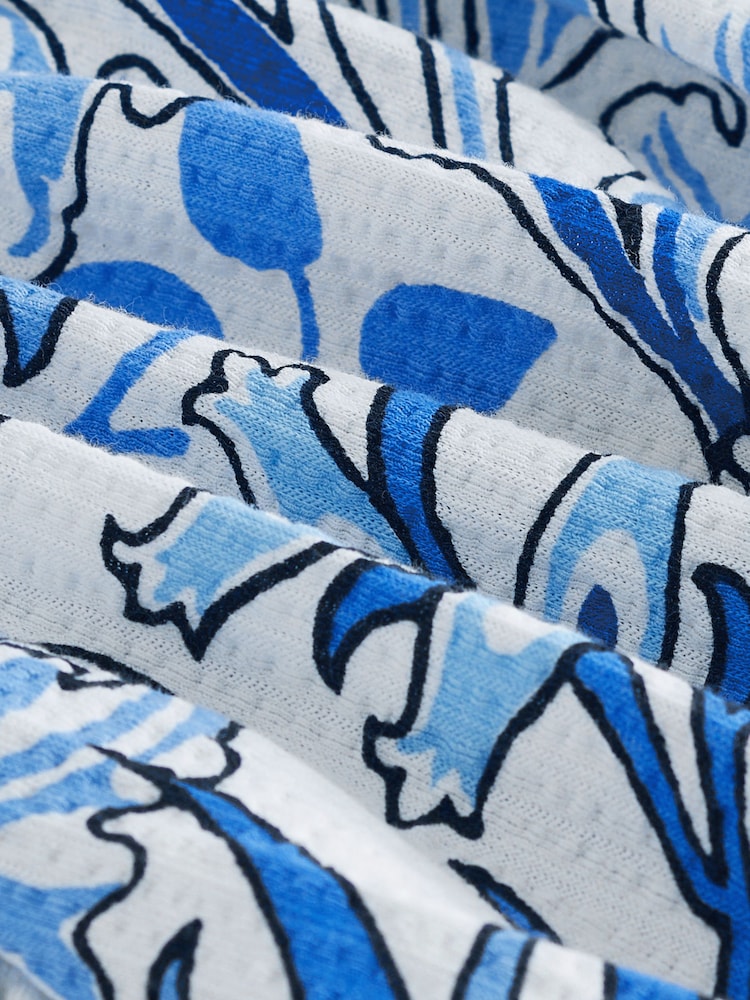 Blue Print 100% Cotton Bardot Puff Sleeve Blouse - Image 6 of 6