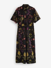 Black Floral Utility Pocket Shirt Midi Summer Dress - Image 5 of 6