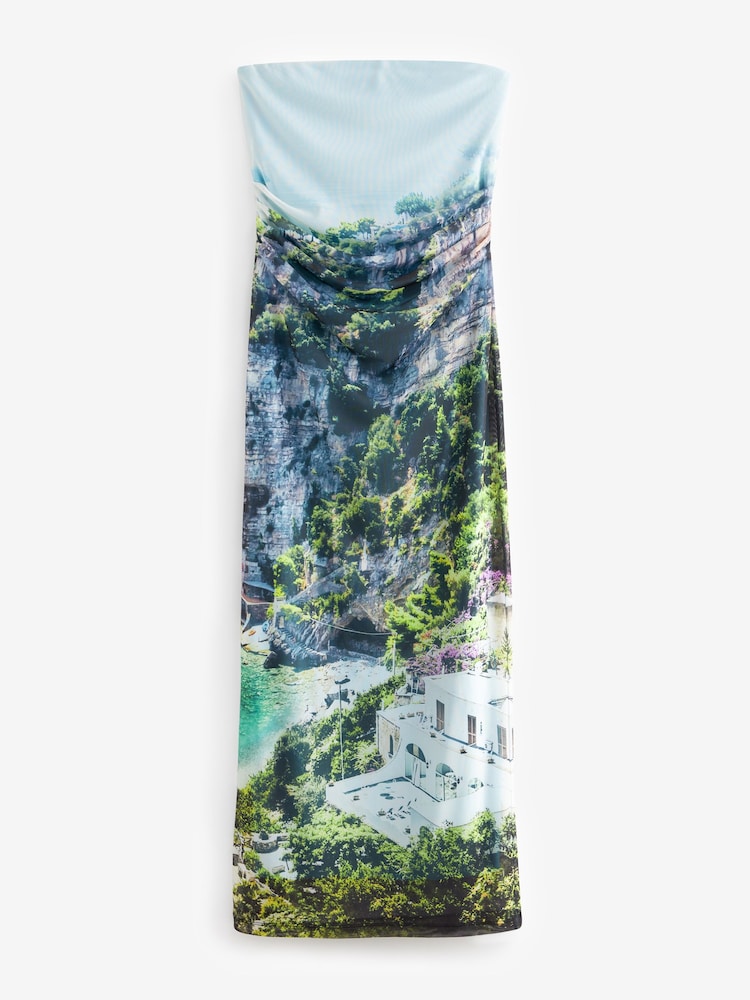 Szenischer Urlaubsprint, mehrfarbig - Bandeau-Maxikleid aus Mesh - Bild 6 von 6