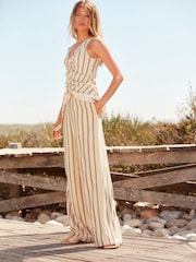 Neutral Stripe Sleeveless Split Front Vest - Image 2 of 6