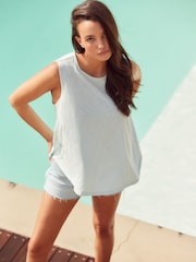 Light Blue Relaxed Fit Sleeveless Scoop Neck Slub Vest Top - Image 1 of 5