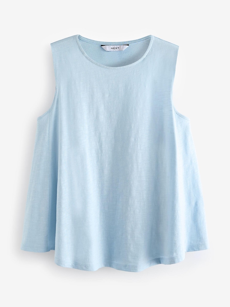 Light Blue Relaxed Fit Sleeveless Scoop Neck Slub Vest Top - Image 5 of 5