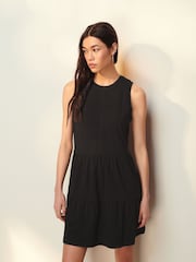 Black Sleeveless Tiered Mini Summer Jersey Dress - Image 2 of 5