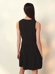 Black Sleeveless Tiered Mini Summer Jersey Dress - Image 3 of 5