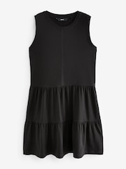 Black Sleeveless Tiered Mini Summer Jersey Dress - Image 4 of 5