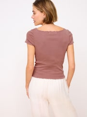 Pink - 100% Cotton Short Sleeve Lettuce Edge T-Shirt - Bild 3 von 6