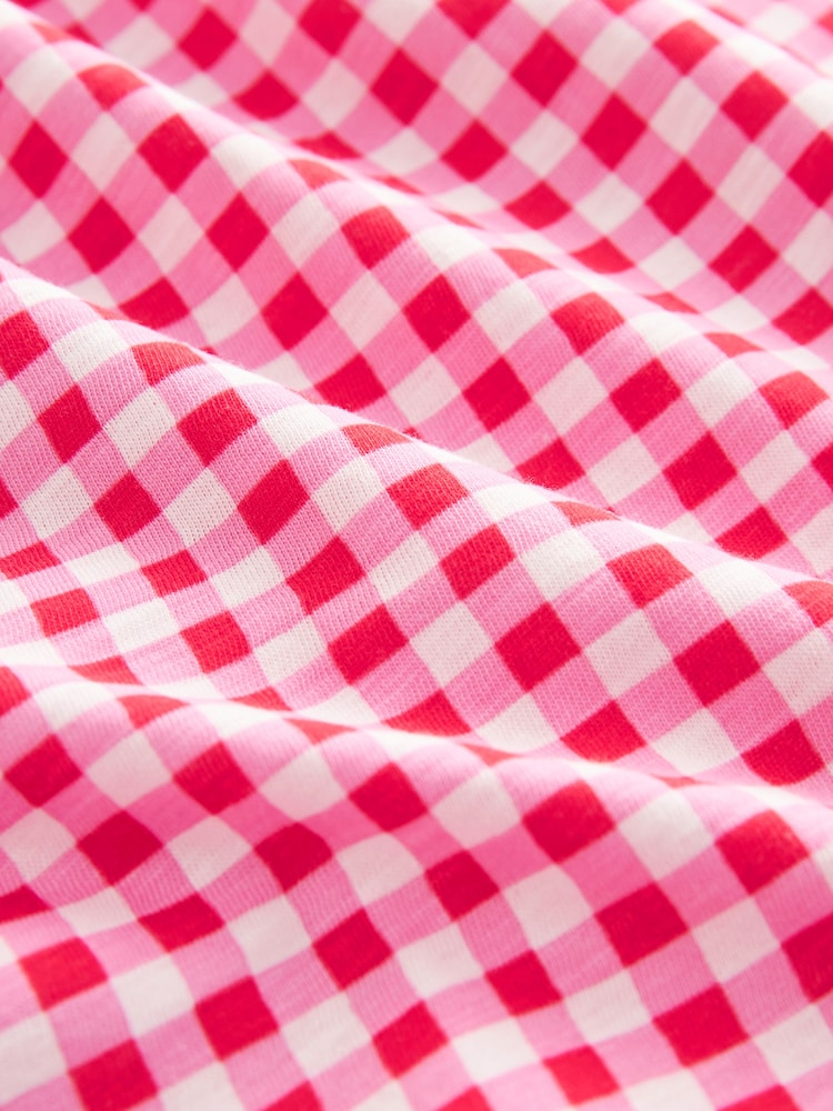 Red Gingham 100% Cotton Puff Sleeve Woven Mix Summer Dress - Image 7 of 7