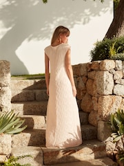 Ecru Twist Front Sleeveless Textured Jersey Maxi Summer Dress - Image 3 of 6