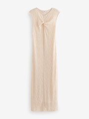 Ecru Twist Front Sleeveless Textured Jersey Maxi Summer Dress - Image 5 of 6