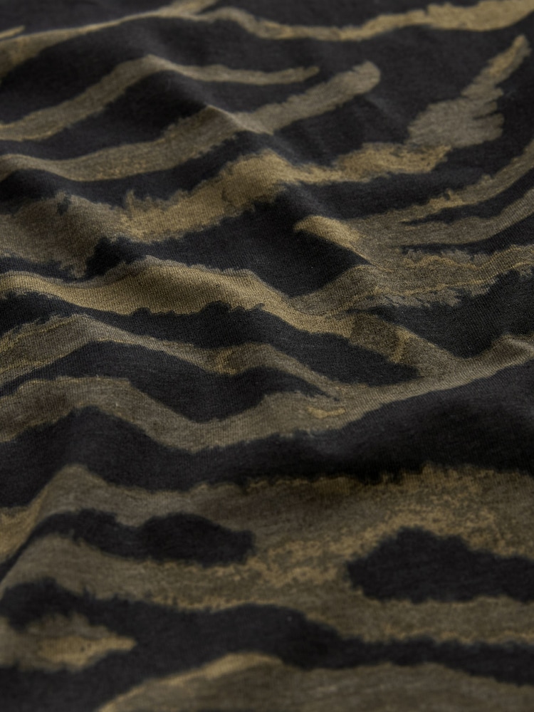 Khaki Green Zebra Animal Print 100% Cotton Crew Neck Short Sleeve T-Shirt Dress - Image 5 of 5