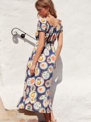 Blue 100% Cotton Bardot Puff Sleeve Jersey Summer Dress - Image 2 of 5