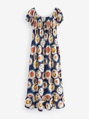 Blue 100% Cotton Bardot Puff Sleeve Jersey Summer Dress - Image 5 of 5