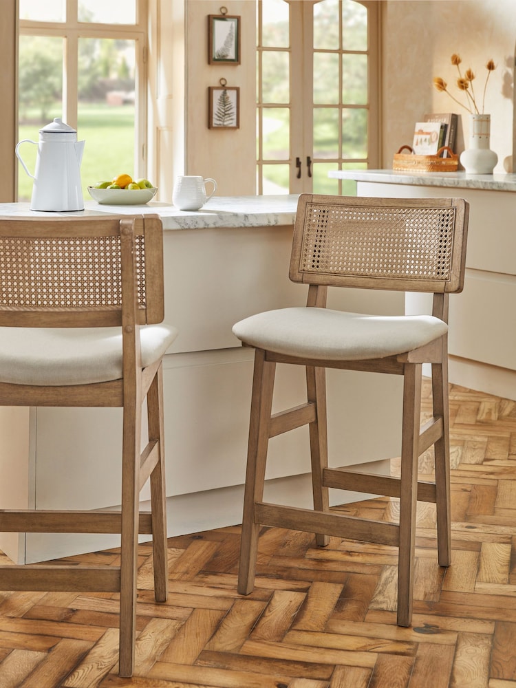 Contemporary Tweed Linen Light Natural Abel Bar Stool - Image 1 of 7
