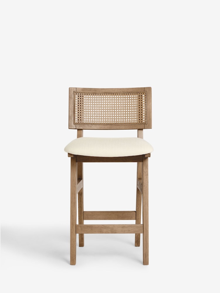 Contemporary Tweed Linen Light Natural Abel Bar Stool - Image 2 of 7