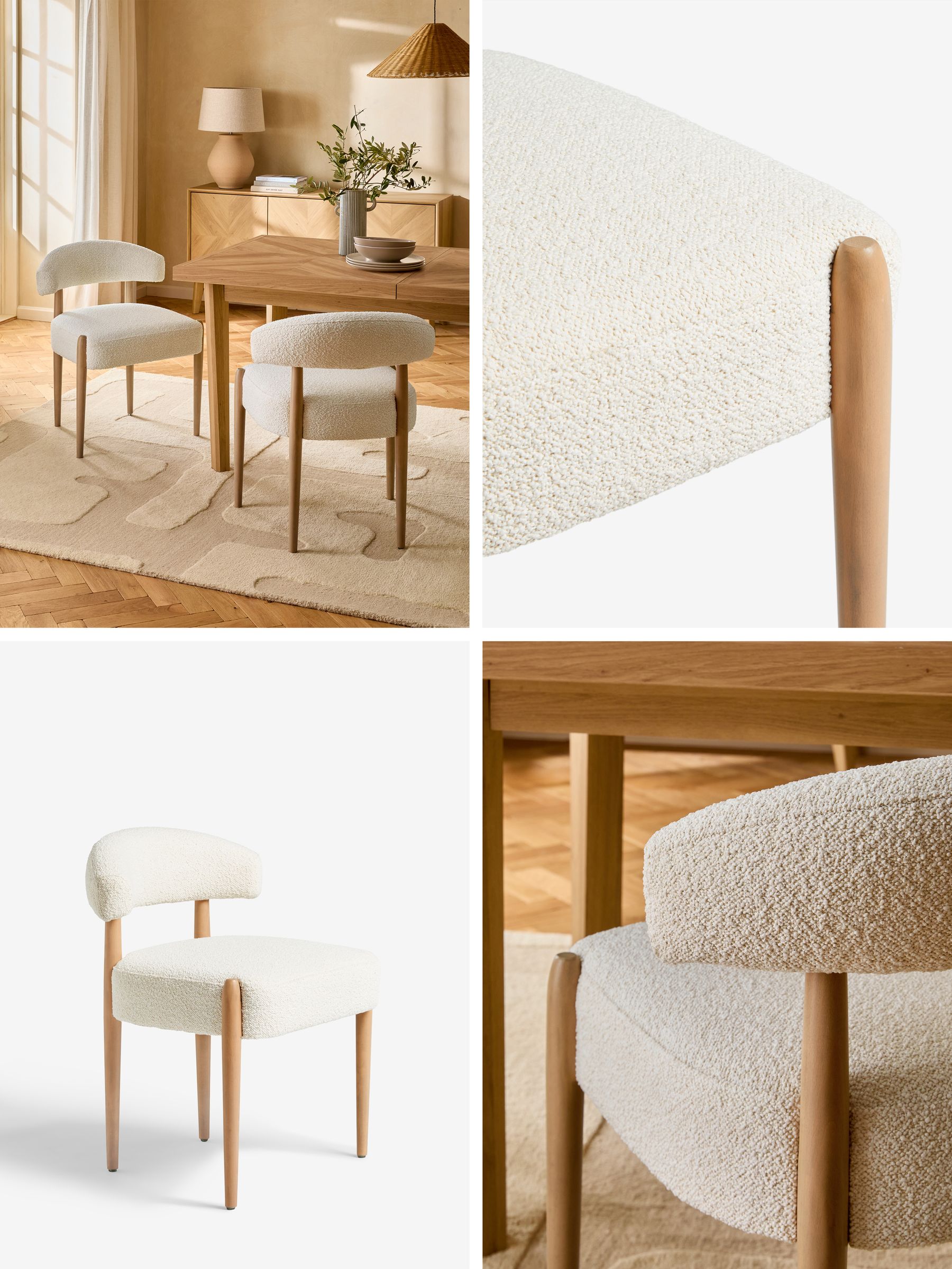 Buy Set of 2 Casual Boucle Oyster Aire Light Wood Leg Dining Chairs ...