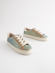 Bronze Glitter Lace Up Lowtop Trainers - Image 1 of 5