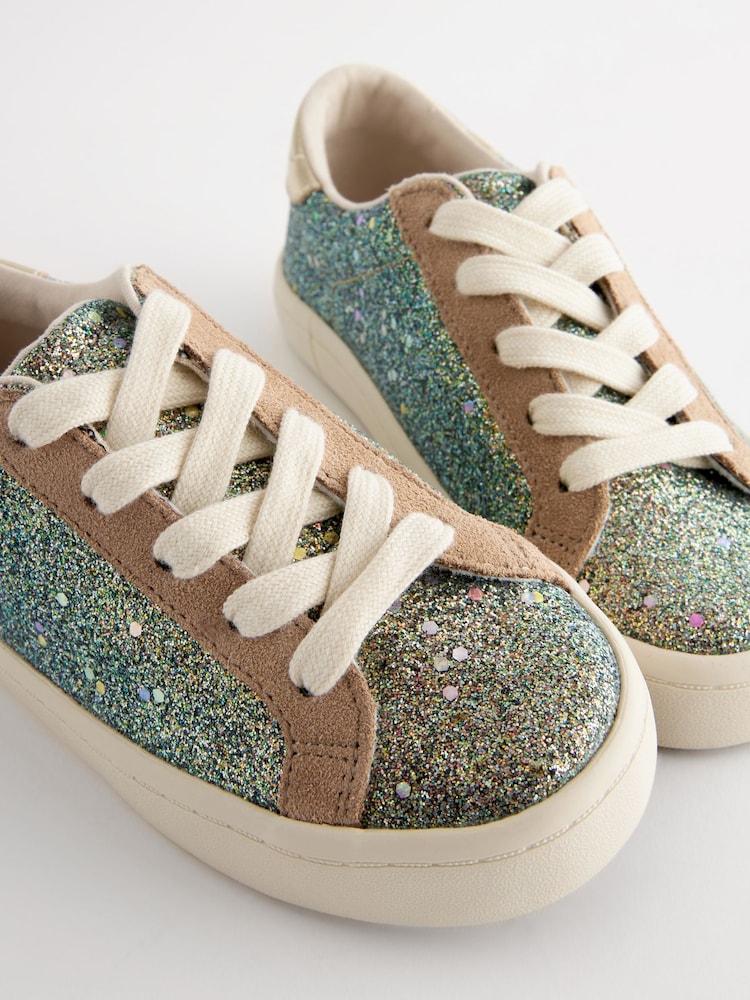 Bronze Glitter Lace Up Lowtop Trainers - Image 2 of 5