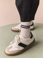 White Mono Retro Lace Up Trainers - Image 1 of 8