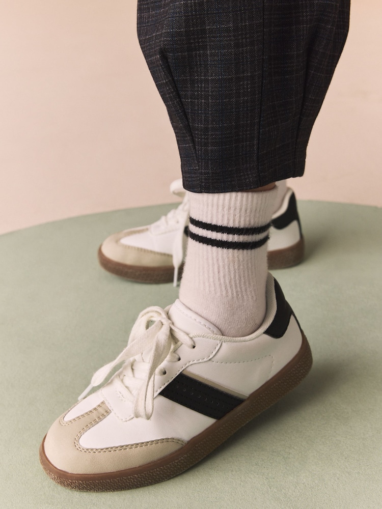 White Mono Retro Lace Up Trainers - Image 1 of 8