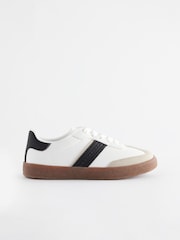 White Mono Retro Lace Up Trainers - Image 4 of 8