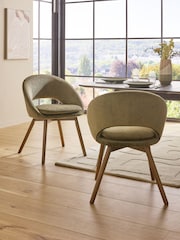 Set of 2 Plush Chenille Moss Green Hewitt Upholstered Dark Wood Leg Dining Chairs - Image 1 of 9