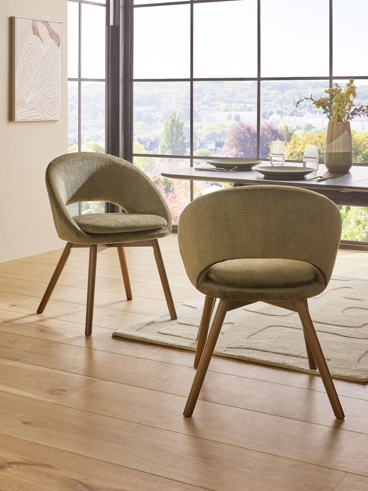 Set of 2 Plush Chenille Moss Green Hewitt Upholstered Dark Wood Leg Dining Chairs - Image 1 of 9