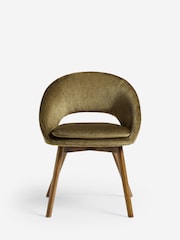 Set of 2 Plush Chenille Moss Green Hewitt Upholstered Dark Wood Leg Dining Chairs - Image 2 of 9