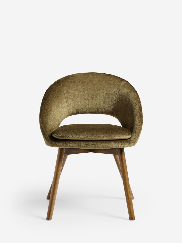 Set of 2 Plush Chenille Moss Green Hewitt Upholstered Dark Wood Leg Dining Chairs - Image 2 of 9