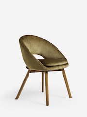 Set of 2 Plush Chenille Moss Green Hewitt Upholstered Dark Wood Leg Dining Chairs - Image 3 of 9