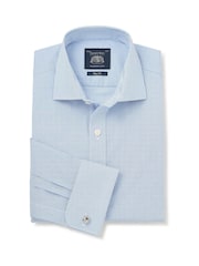 Savile Row Company Blue Slim Fit Cotton Poplin Mini Check Double Cuff Formal Shirt - Image 3 of 5