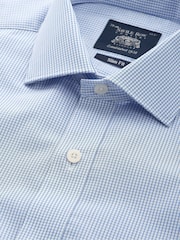 Savile Row Company Blue Slim Fit Cotton Poplin Mini Check Double Cuff Formal Shirt - Image 4 of 5