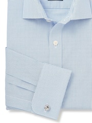 Savile Row Company Blue Slim Fit Cotton Poplin Mini Check Double Cuff Formal Shirt - Image 5 of 5