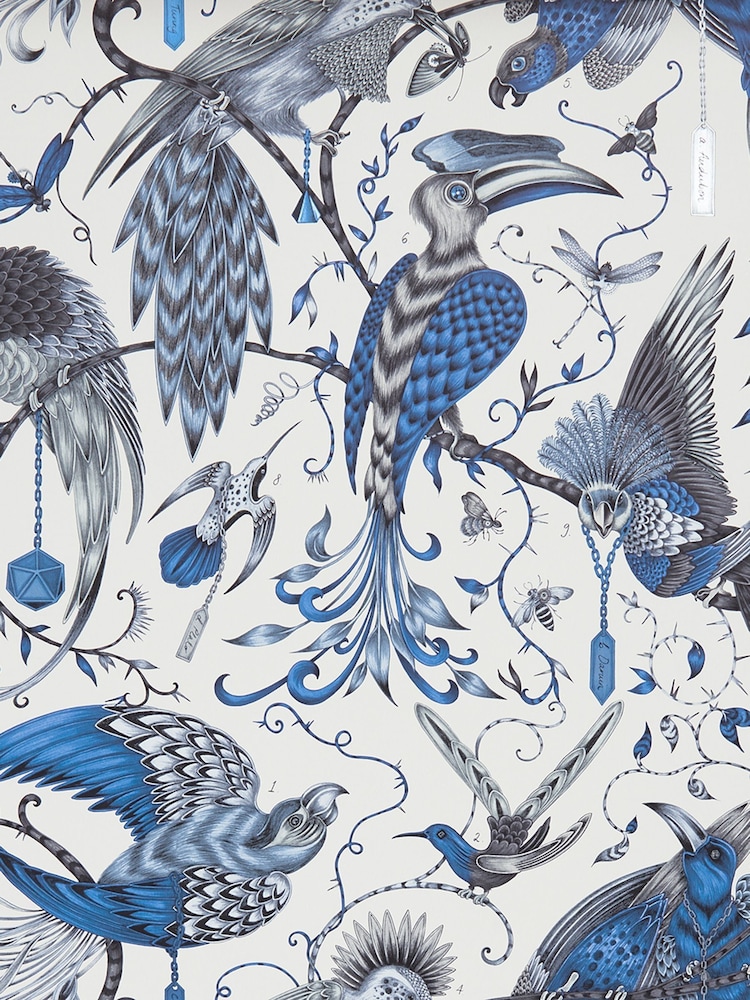 Clarke and Clarke Audubon Blue Emma J Shipley Audubon A4 Wallpaper Sample - Image 1 of 1