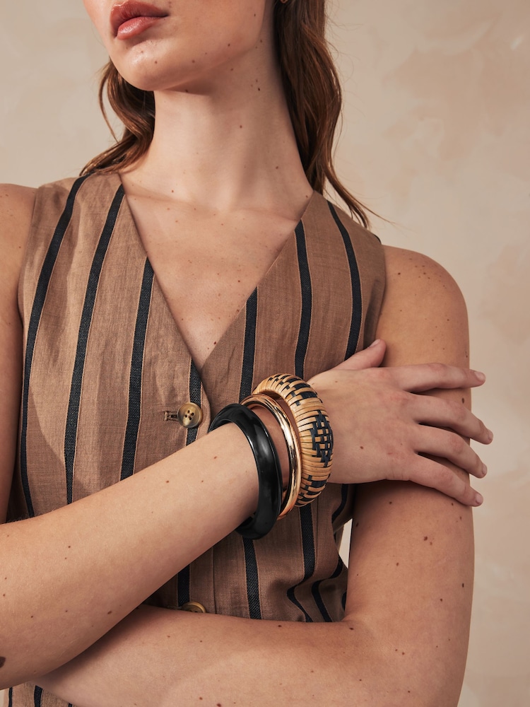 Black/Natural Raffia Bangles Pack - Image 1 of 4