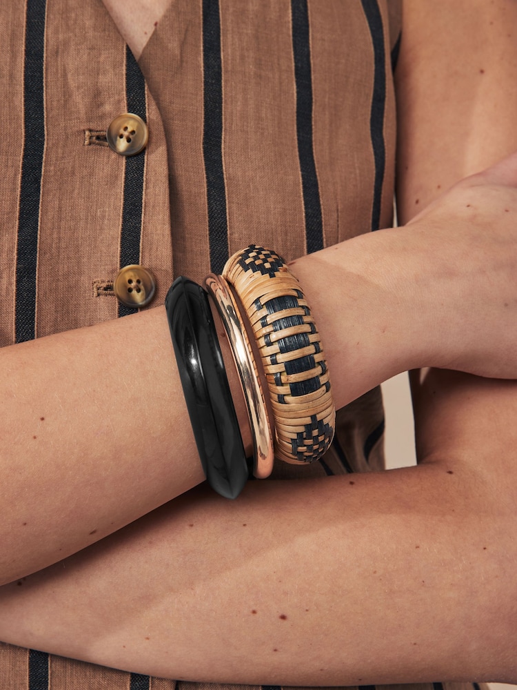 Black/Natural Raffia Bangles Pack - Image 2 of 4