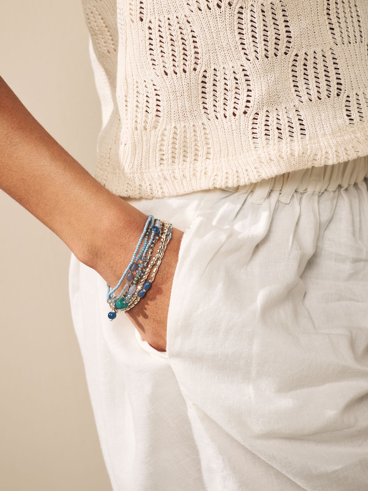 Blue Beaded Stretch Bracelet Pack - Image 2 of 4