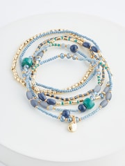 Blue Beaded Stretch Bracelet Pack - Image 3 of 4